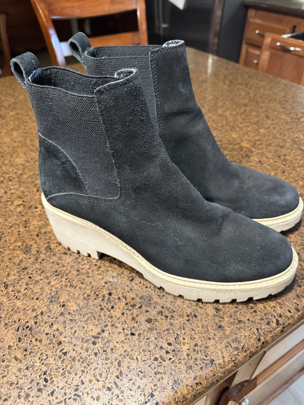 Dolce Vita Haddie Black Suede Wedge Chelsea Ankle Boot